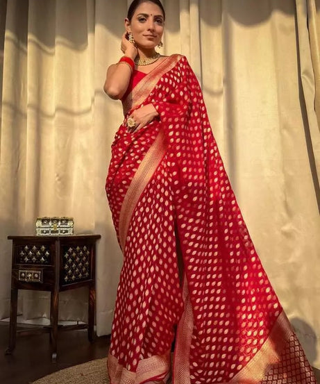 Banarasi Soft Silk Yellow Sari & Blouse