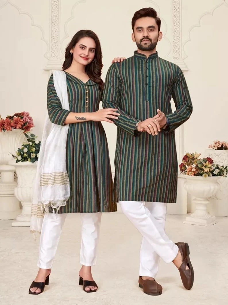 Pure Linen Cotton Couple Combo Set