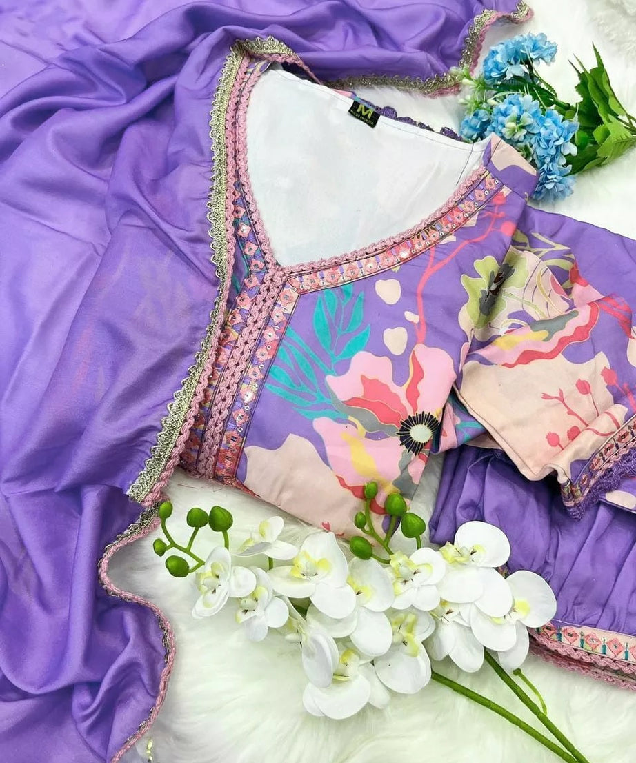 Full Stitched Muslin With Digital Print Top Pant & Dupatta