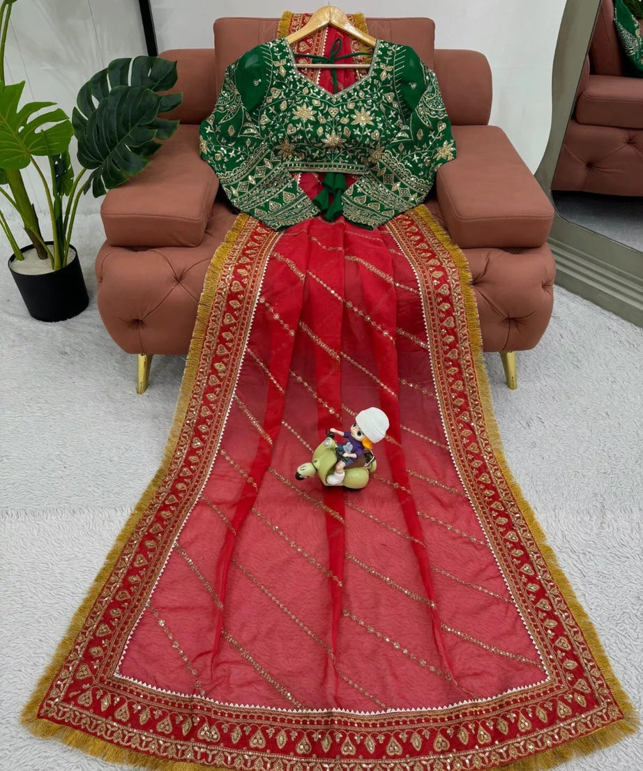 Red Organza Silk With  Sequence Work Sari Blouse