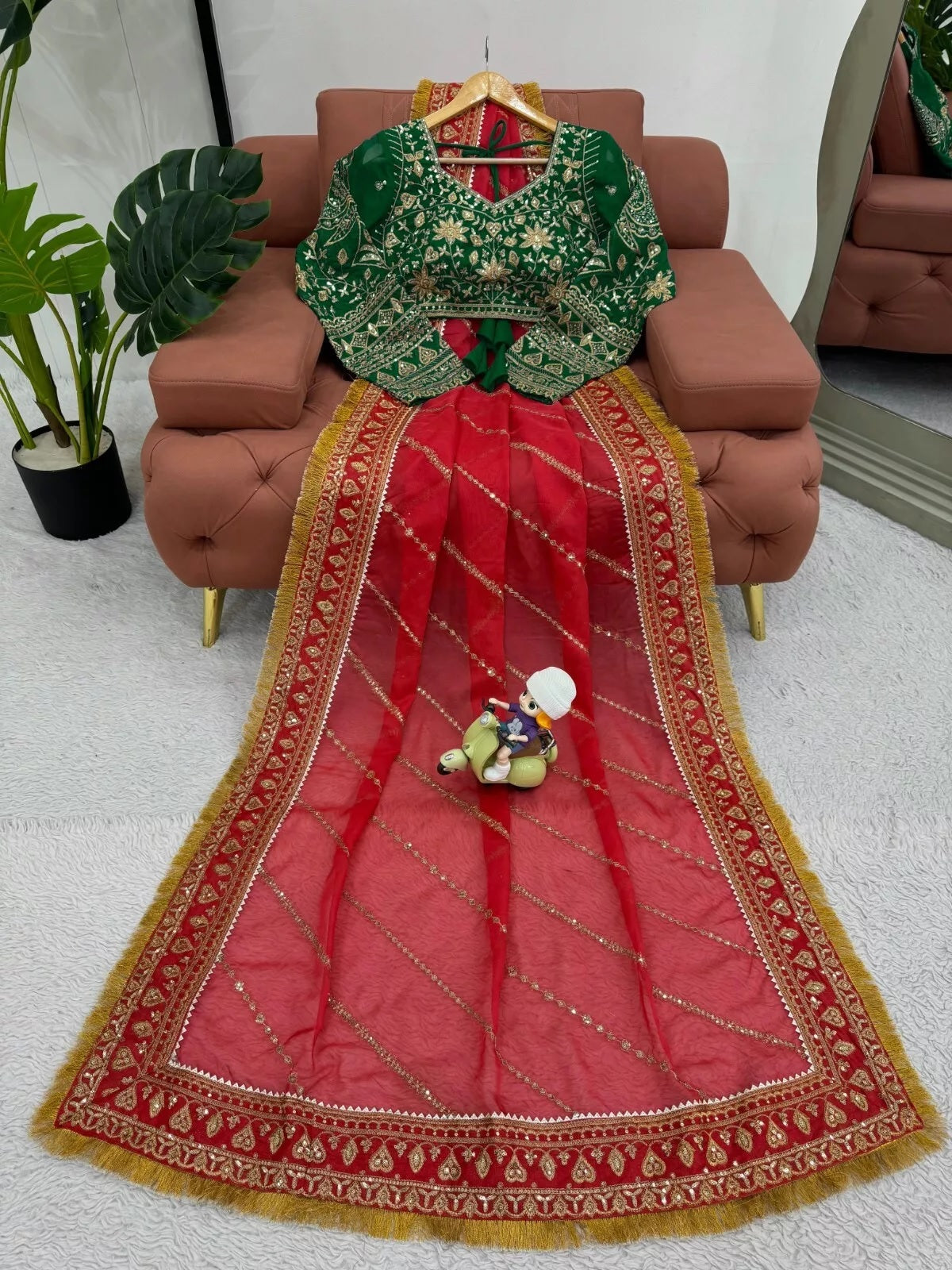 Red Organza Silk With  Sequence Work Sari Blouse