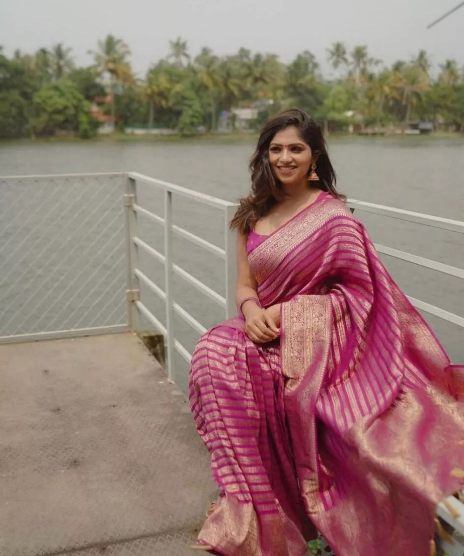 Women's Banarasi Soft Silk Saree With Blouse