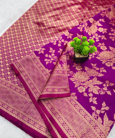 Designer Women's Lichi Silk Saree With Blouse, Traditional Wedding Sari