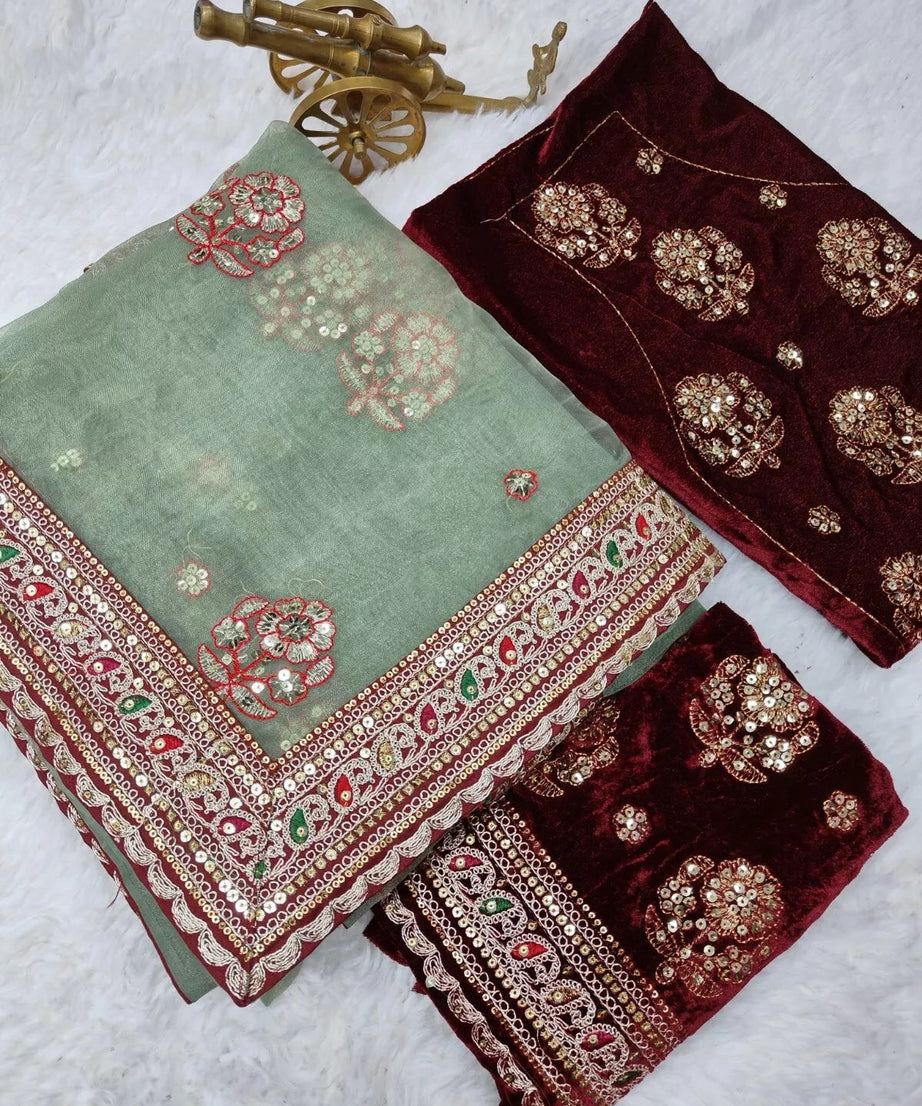 Wedding Bollywood Soft Light Organza Saree,Festival PartyWear Sari & Blouse