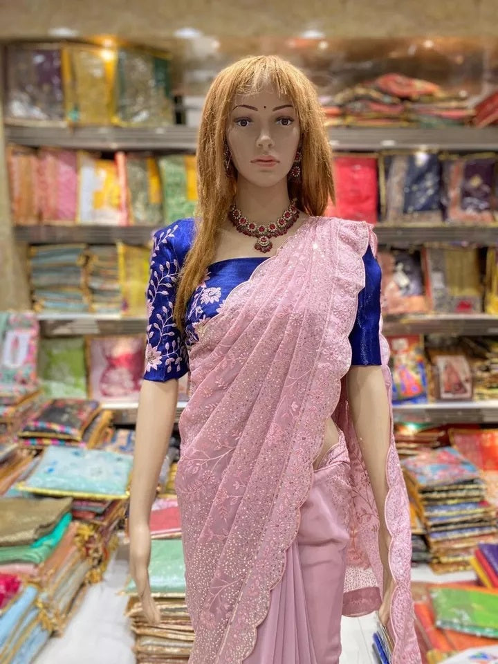 Traditional Classic Stylish Georgette Saree,Party Wedding Wear Sari Blouse