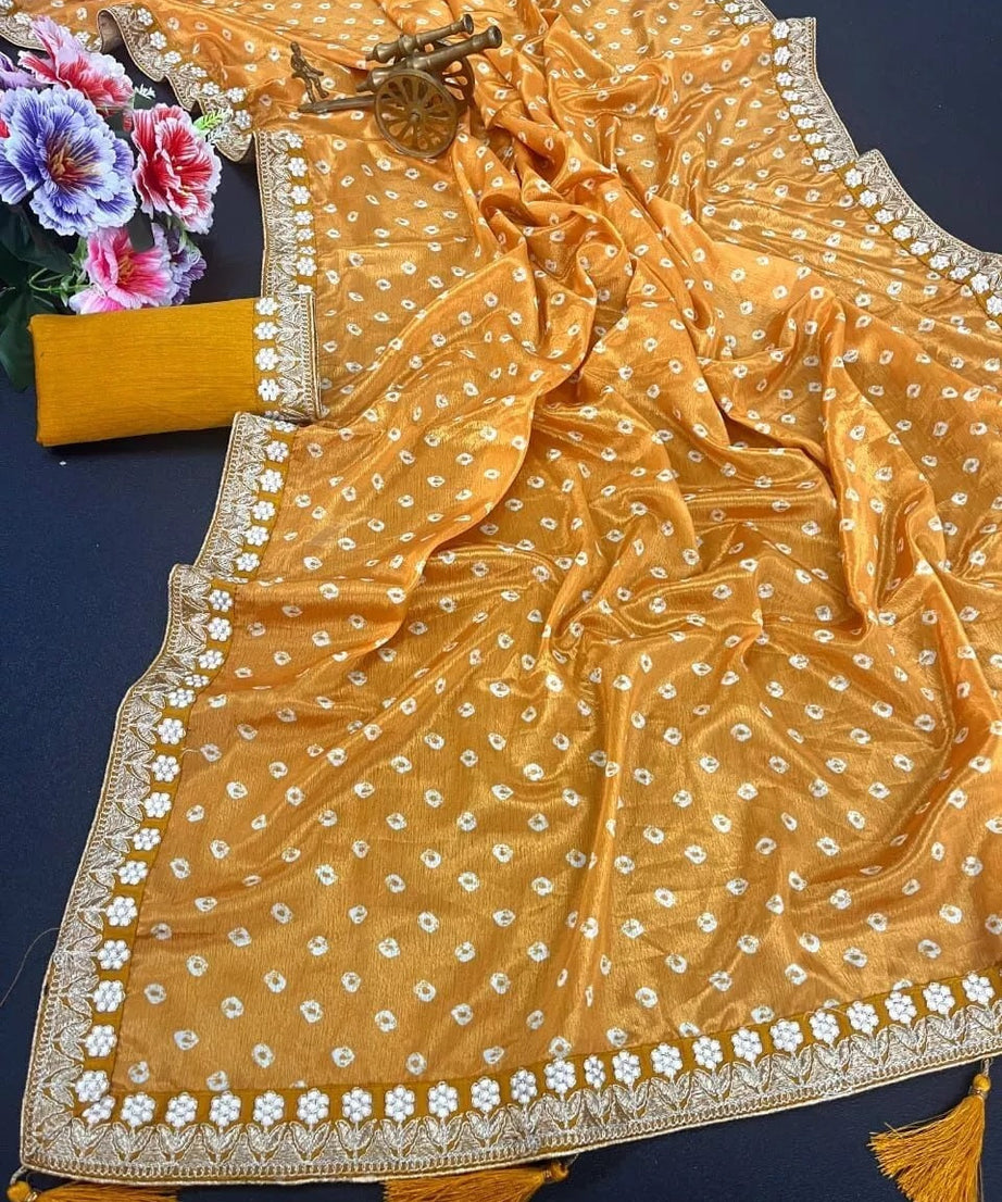 Women's Party Wear Chinon Silk Saree Blouse,Wedding Designer Sari