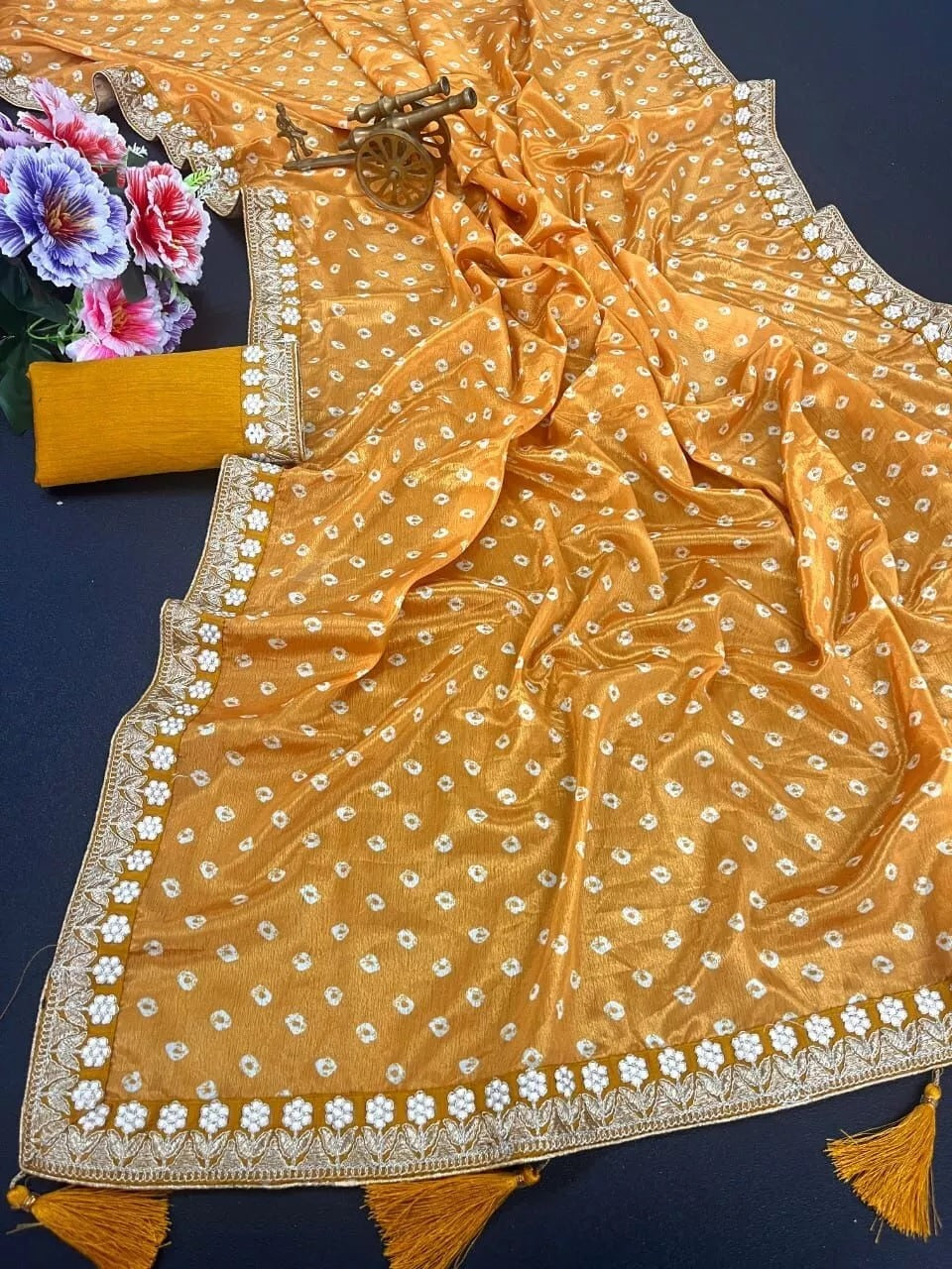 Women's Party Wear Chinon Silk Saree Blouse,Wedding Designer Sari