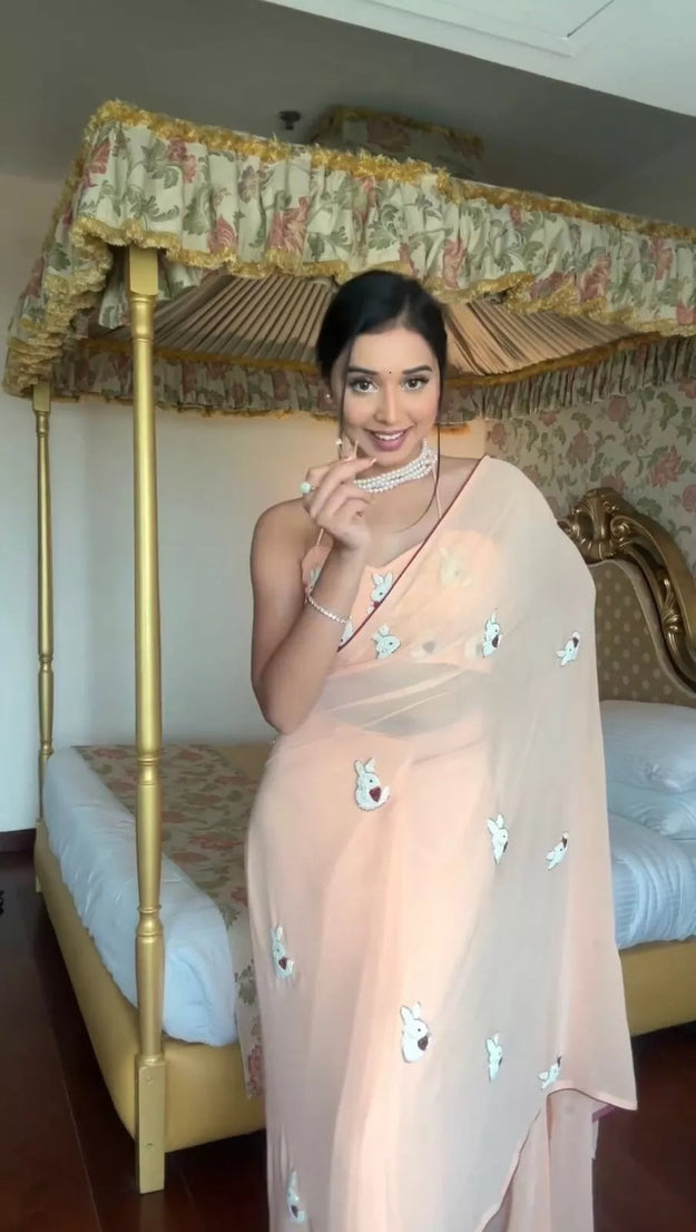 Faux Georgette Ready To Wear Saree With Blouse