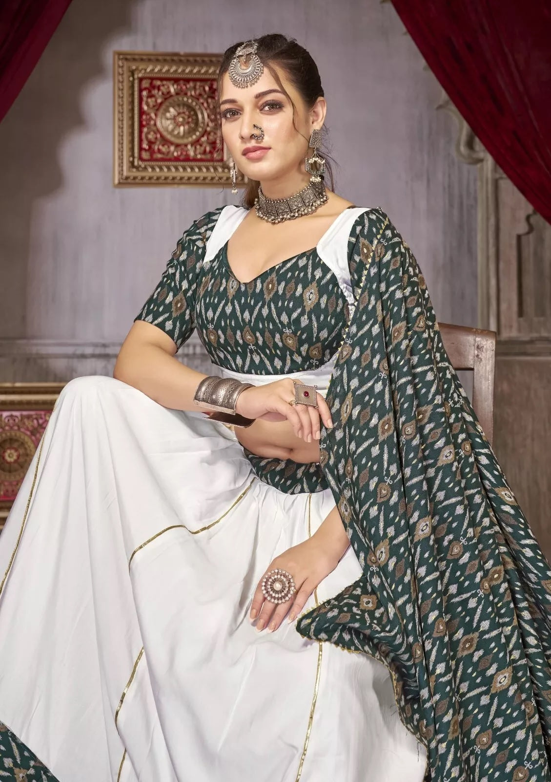 Traditional Cotton & Ikkat Print Lehenga Blouse Dupatta