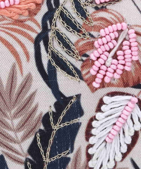 New Printed Satin Botanical Embroidered Clutch