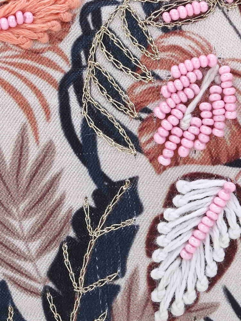 New Printed Satin Botanical Embroidered Clutch