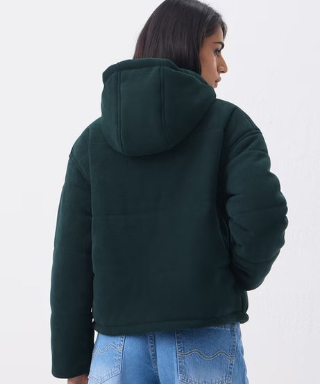 Bottle Green Women Puffer Jackets
