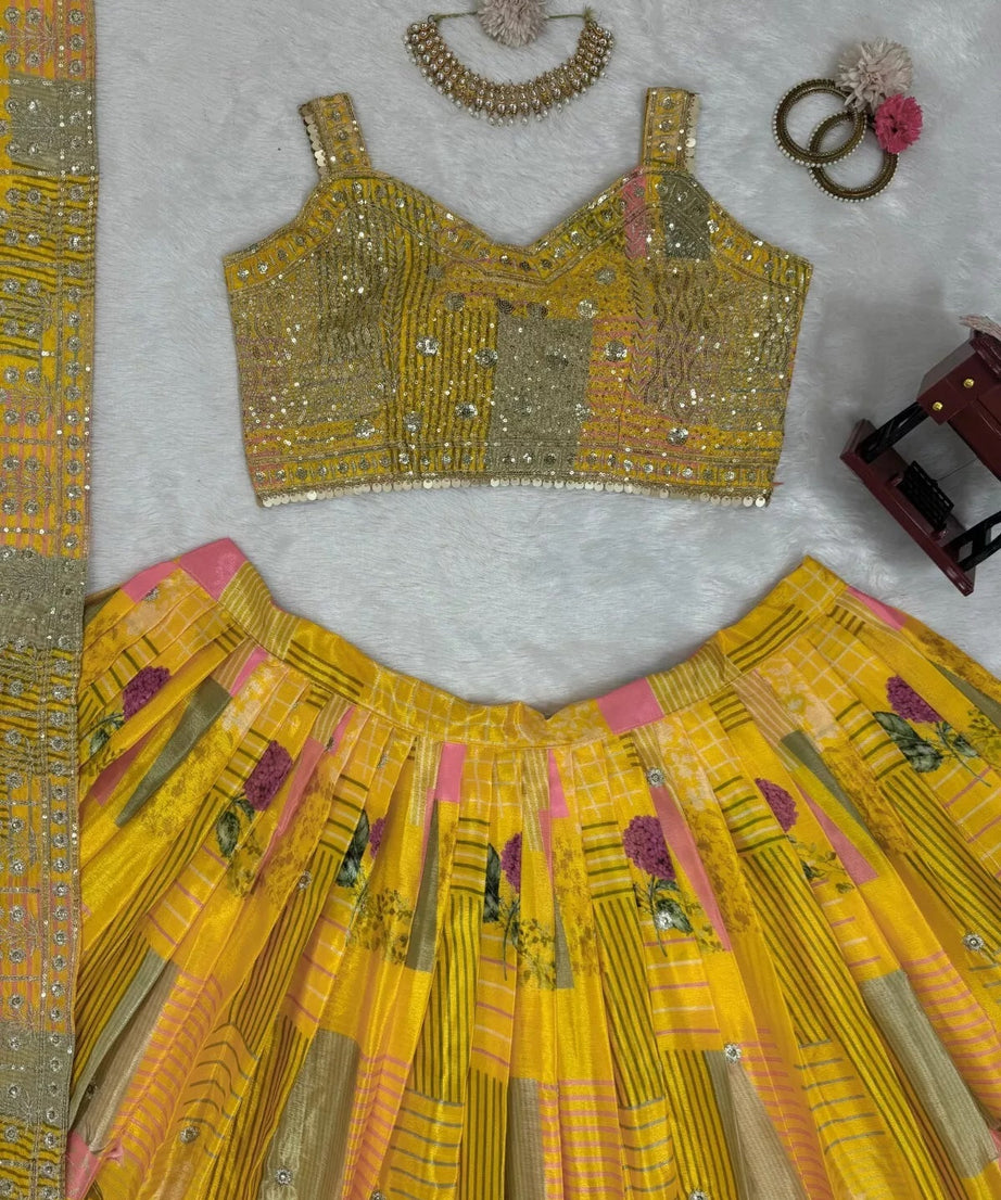 Festival Wear Chinon Silk Lehenga Blouse & Dupatta