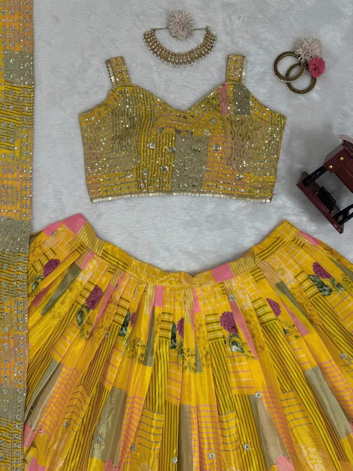 Festival Wear Chinon Silk Lehenga Blouse & Dupatta