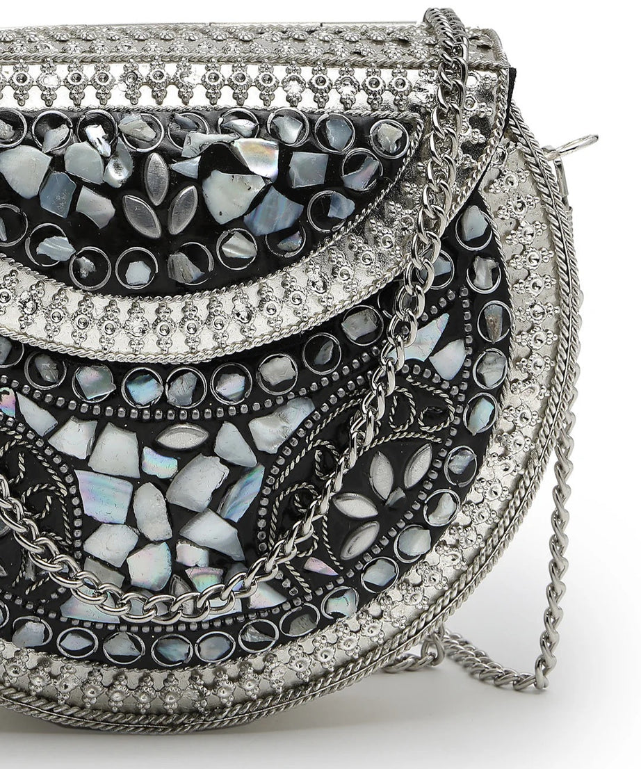 Mosaic Embellished Metal Clutch