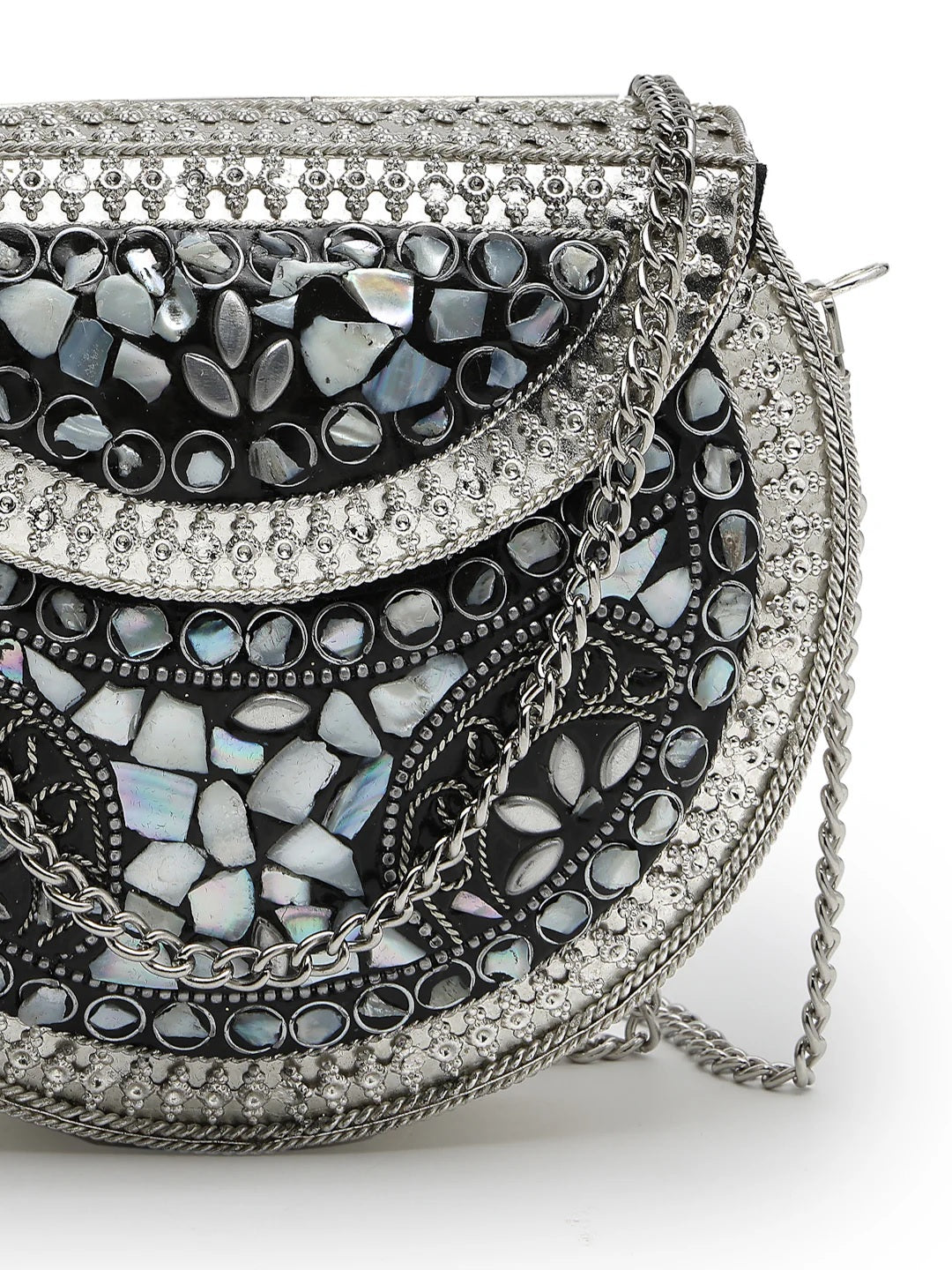 Mosaic Embellished Metal Clutch