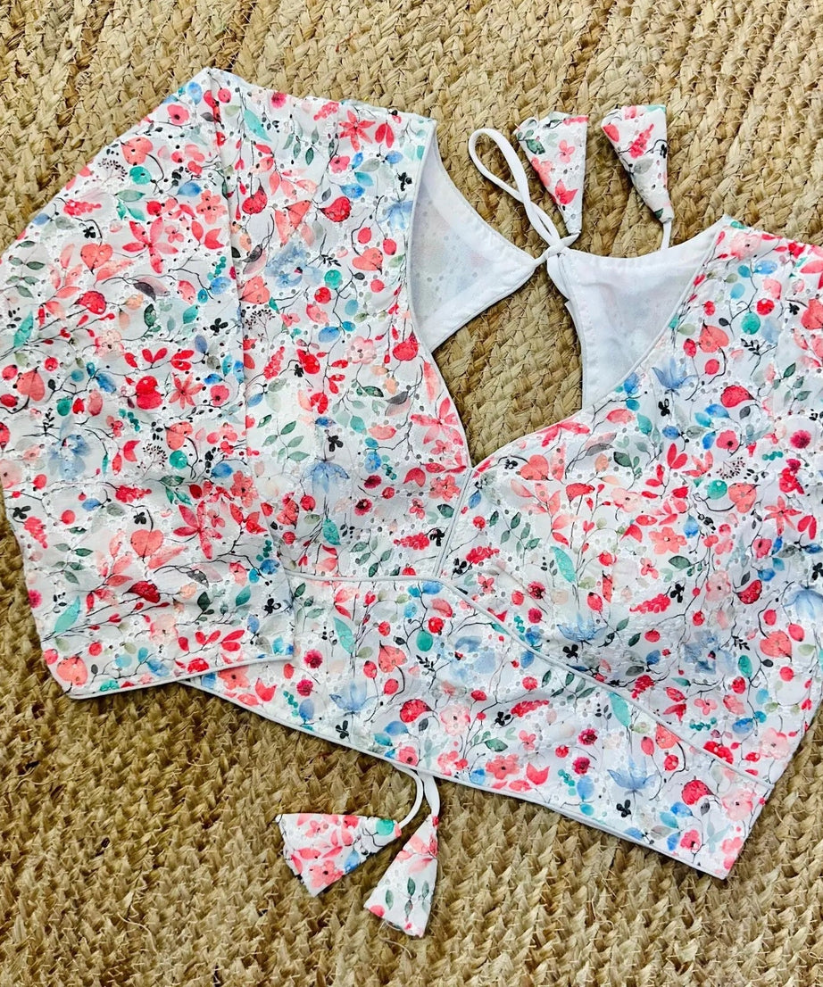 Wedding Hakoba With Flower Print All Over Blouse Choli