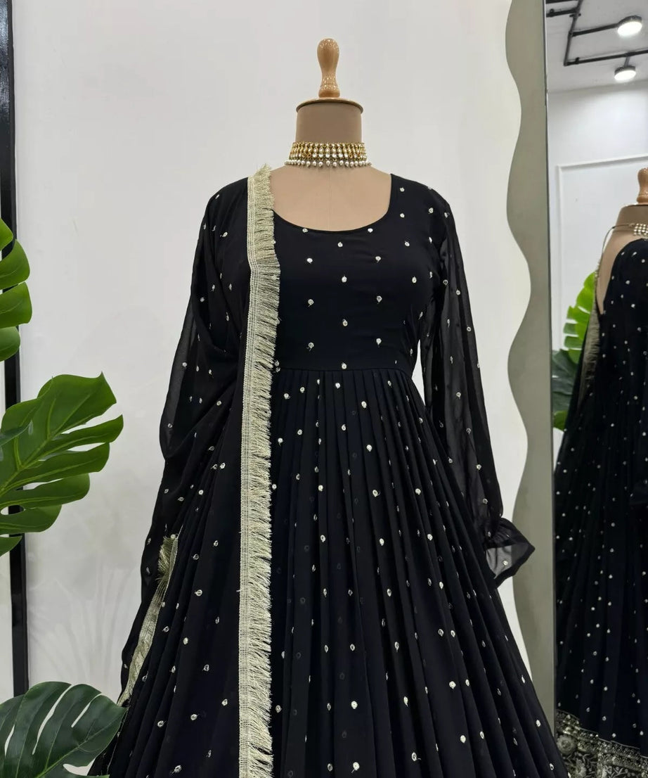 Faux Georgette With Thread Sequence Work Top Pant Dupatta