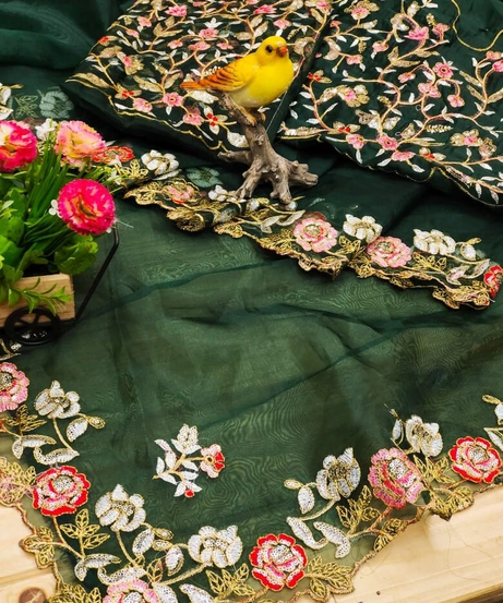 Organza Silk,Sequince & Zari Thread Designer Party Wear Saree & Blouse 11-RV