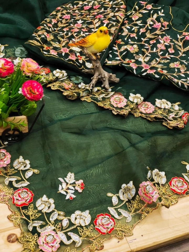 Organza Silk,Sequince & Zari Thread Designer Party Wear Saree & Blouse 11-RV