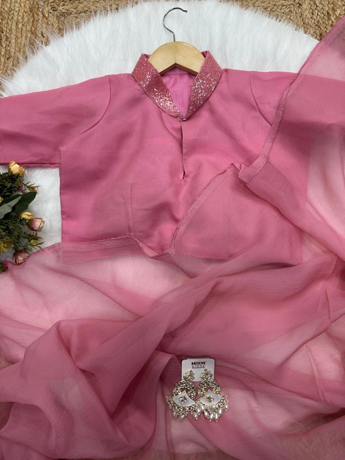 Fancy Soft Pure Chiffon Pink Beautiful Saree With Blouse