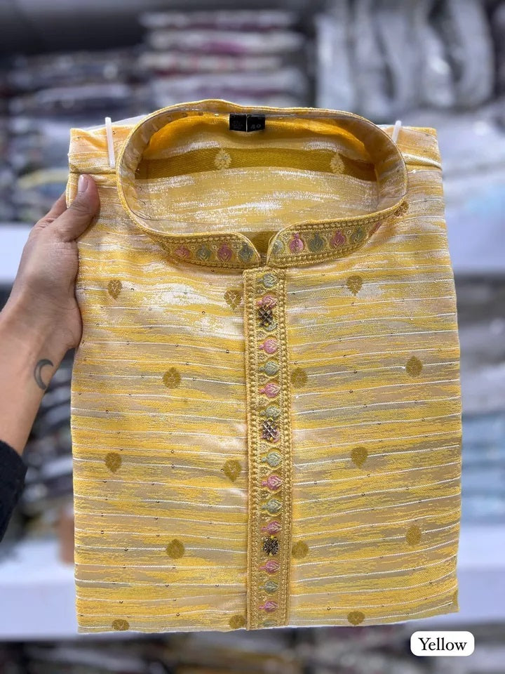 Designer Ethnic Stitched Heavy Jacquard Kurta Pajama Set For Mens