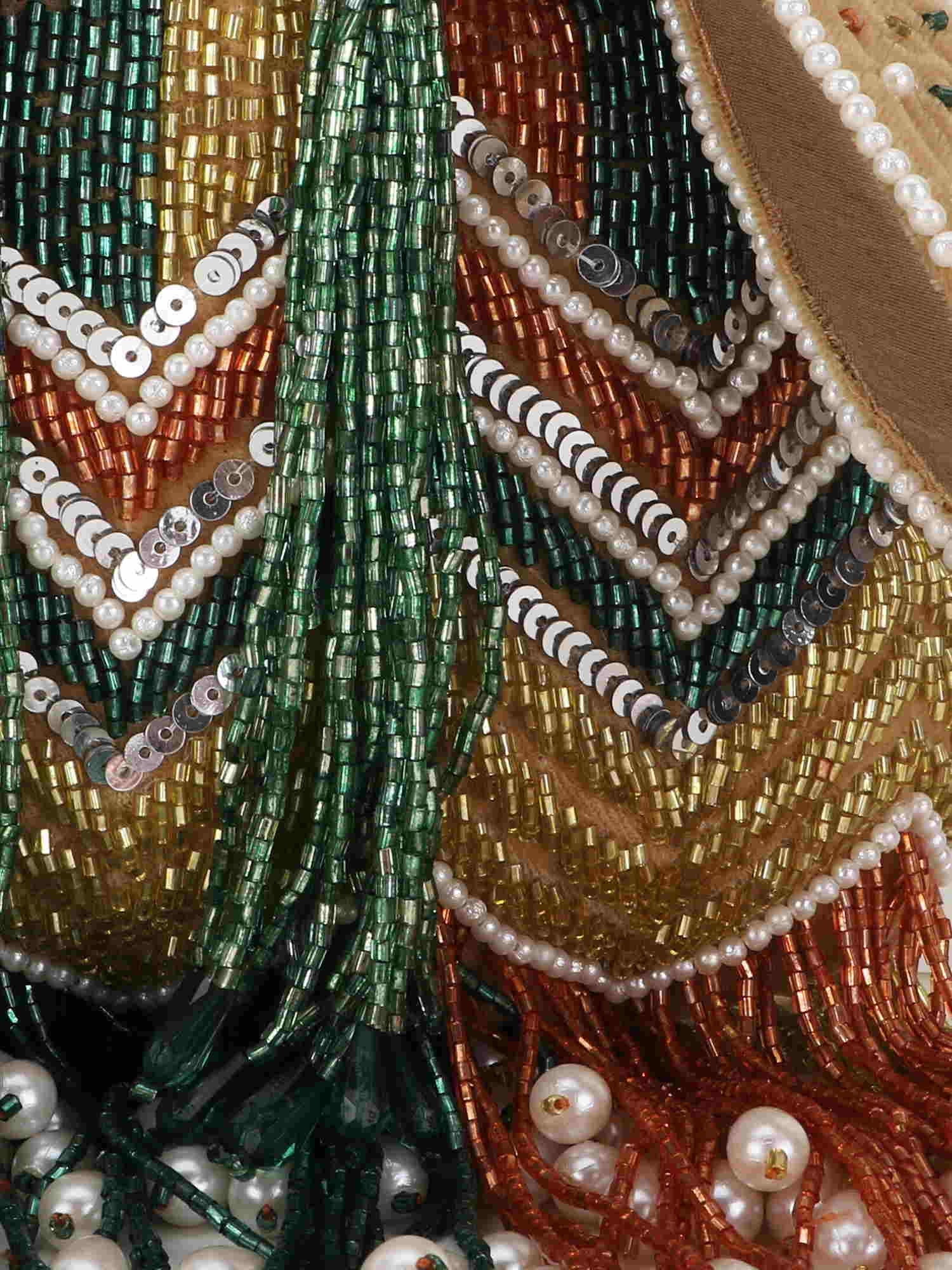 Dangle Chevron Embellished Velvet Potli Bag