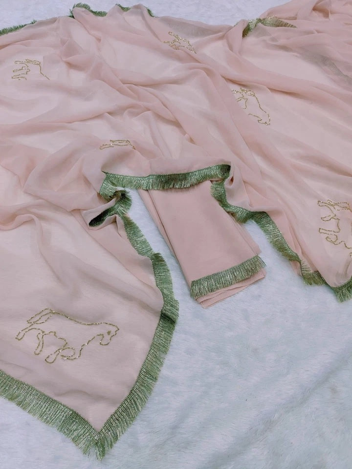 Georgette Classic Wedding Party Wear Saree With Blouse 11-JR