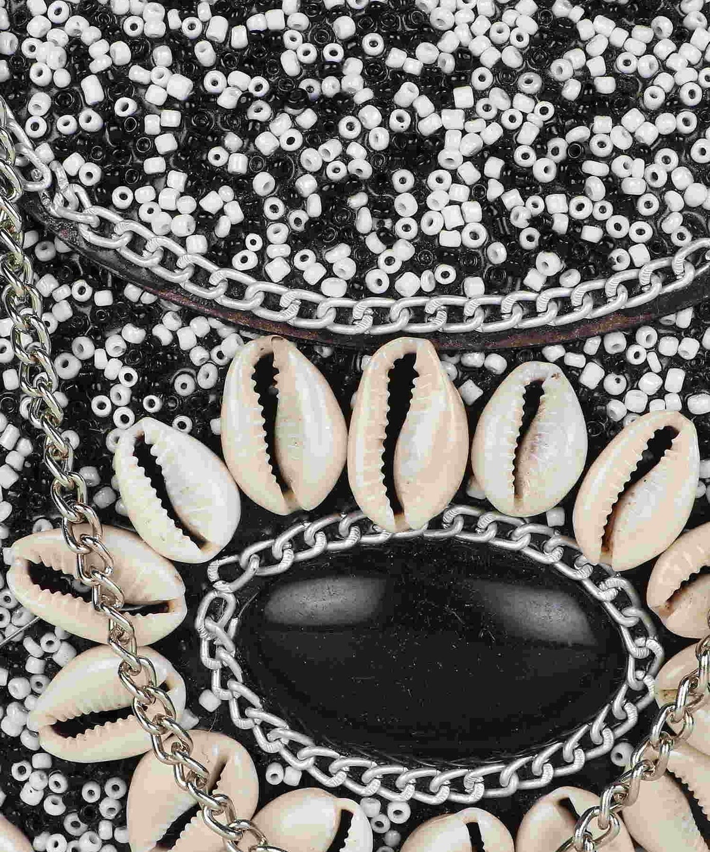 Mosaic Shell Embellished Metal Clutch