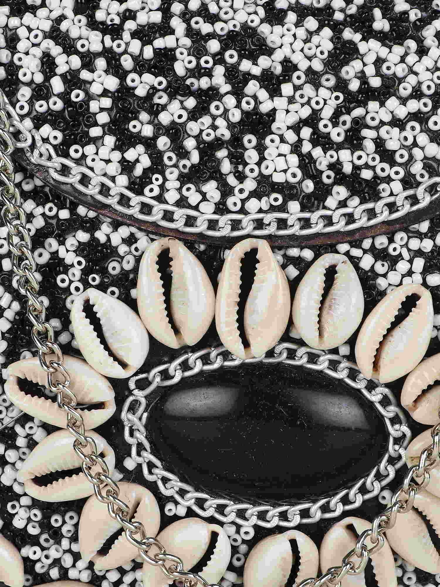 Mosaic Shell Embellished Metal Clutch