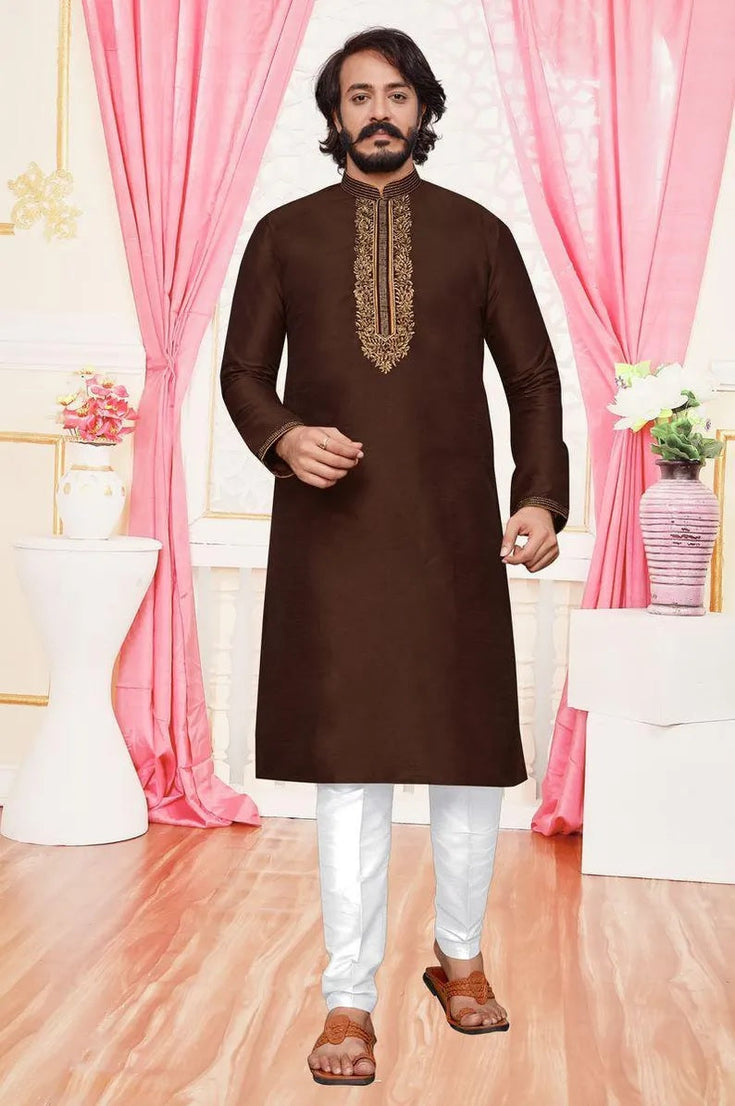 Silk With Embroidery Work Men's Kurta Pajama Set