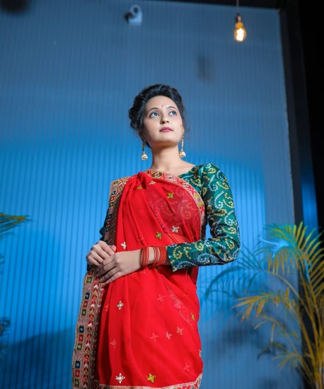 Designer Fancy Faux Georgette Embroidery With Real Mirror Work Saree & Blouse 11-RV