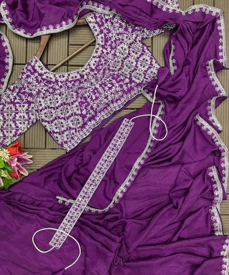 Ready To Wear Traditional Heavy Chinon Saree For Women's