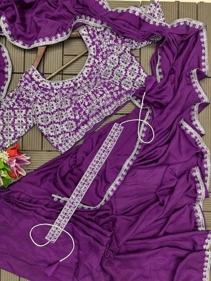 Ready To Wear Traditional Heavy Chinon Saree For Women's