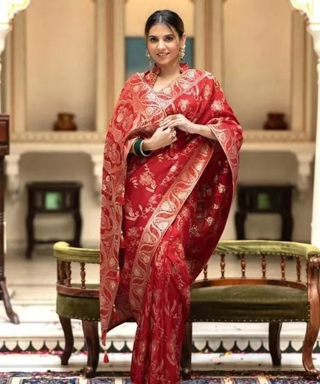 Soft Lichi Silk Indian Party Wear Sari With Blouse