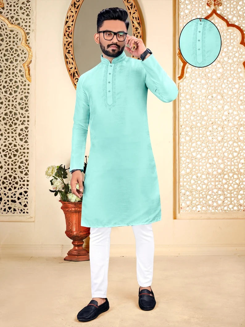 Malbari With Embroidery Work kurta Polo pant Set