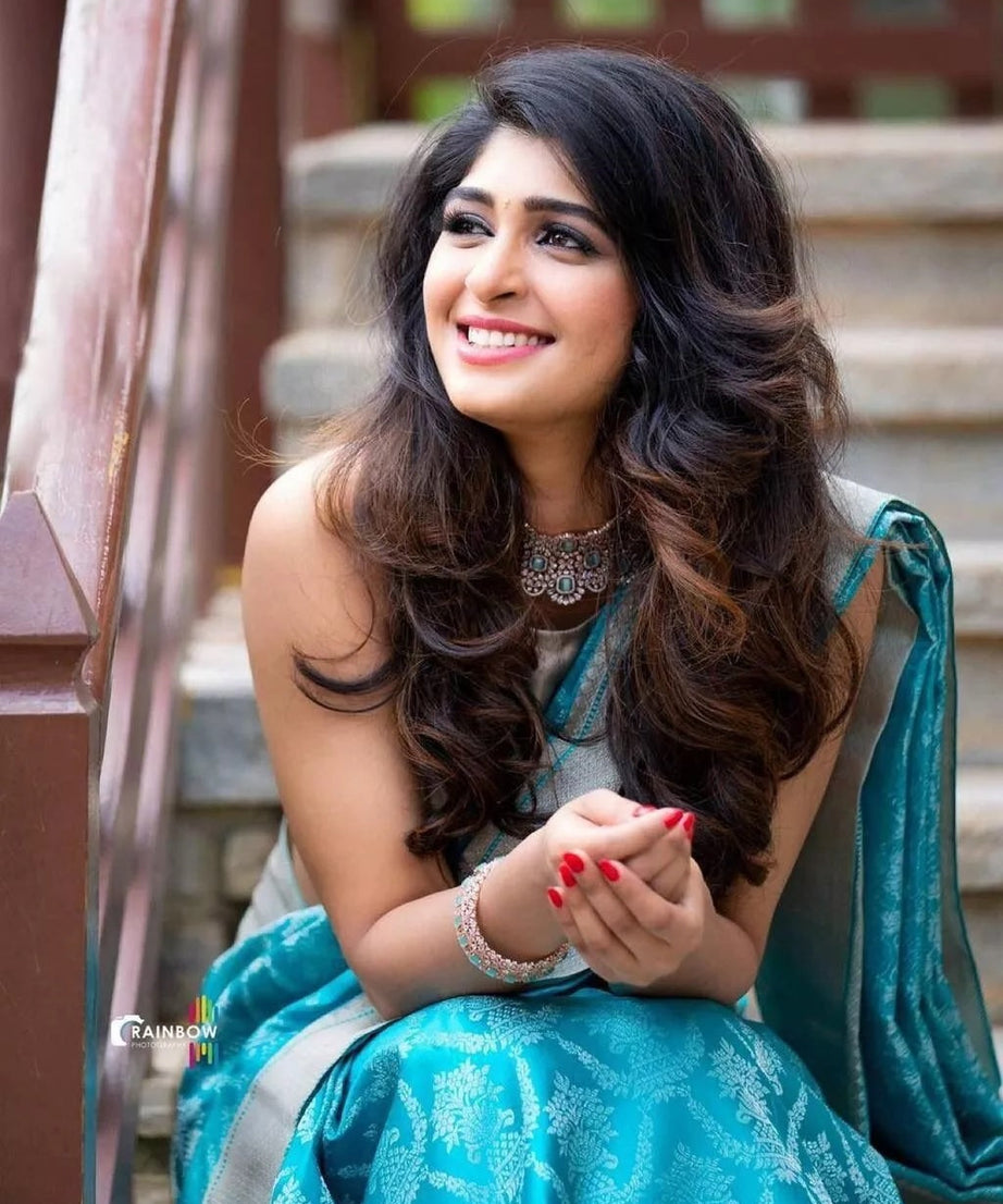 Sky Blue Latest Designer Exclusive Wedding Saree With Blouse