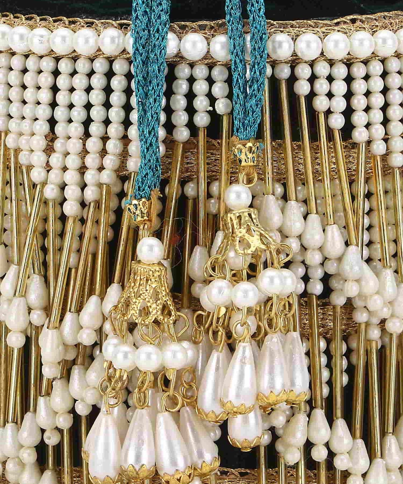 Dangle Chevron Embellished Velvet Potli Bag