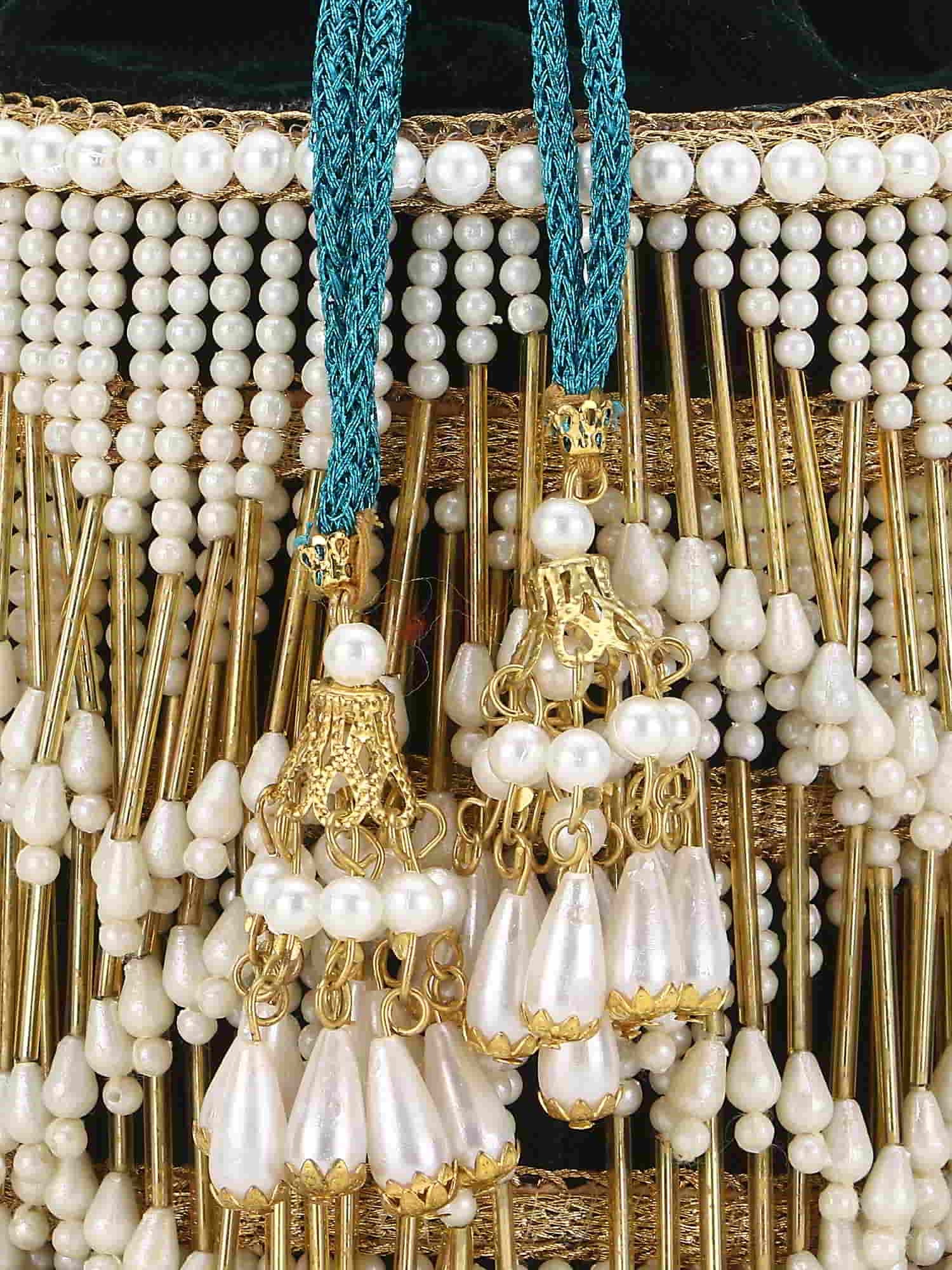 Dangle Chevron Embellished Velvet Potli Bag