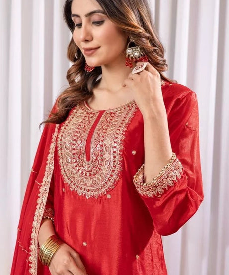 Heavy Pure Chinon Classic Stitched Kurti Bottom & Dupatta