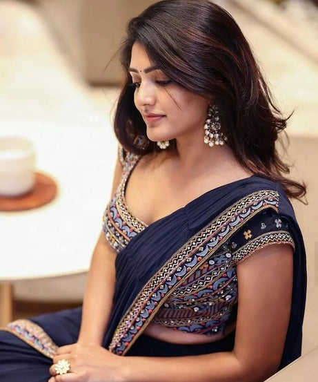 Soft Georgette With Embroidery Lace Border Ready To Wear Sari With Blouse