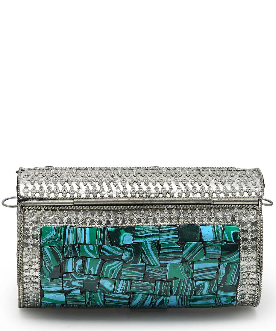 Mosaic Embellished Metal Clutch
