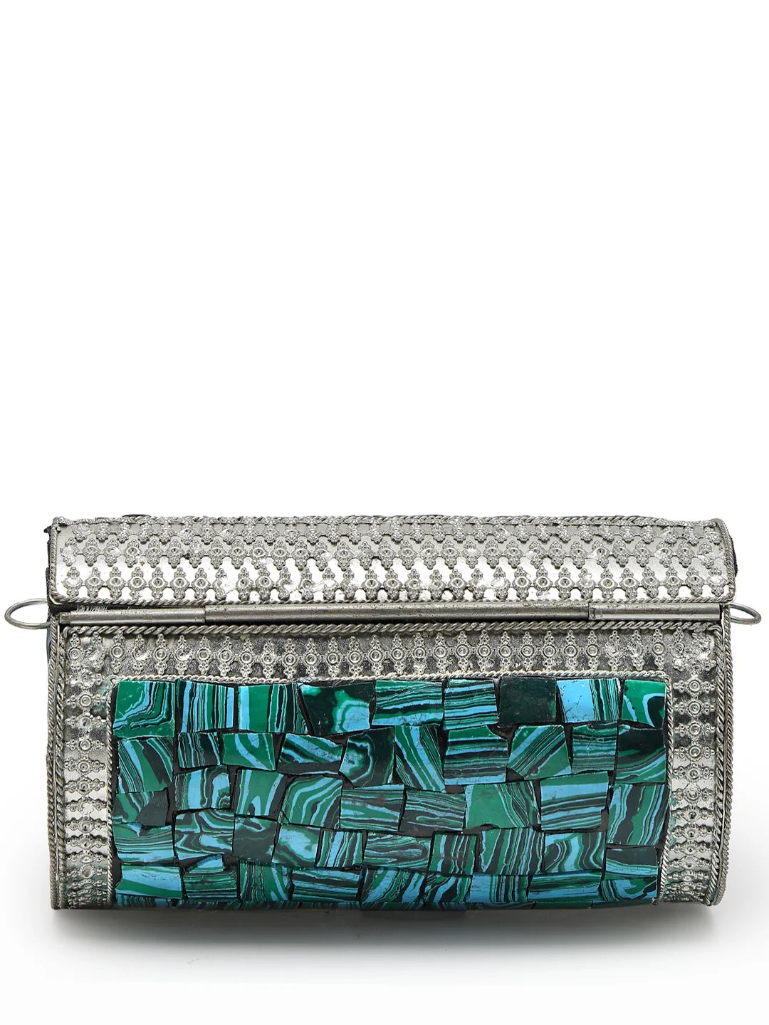 Mosaic Embellished Metal Clutch