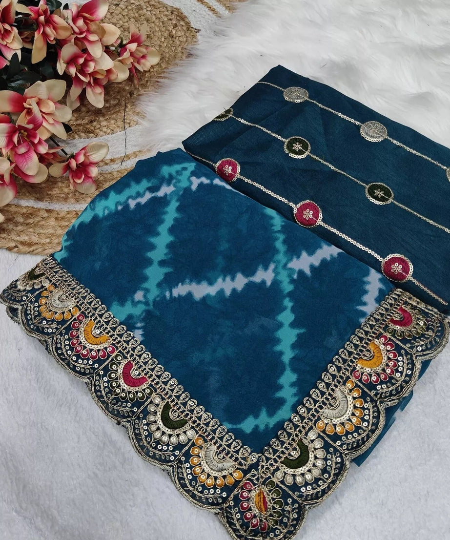 Soft Georgette Sari With Bhandhej Print And Designer Sari & Blouse