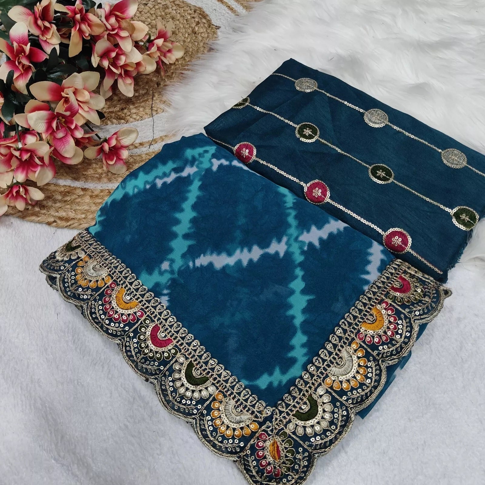 Soft Georgette Sari With Bhandhej Print And Designer Sari & Blouse