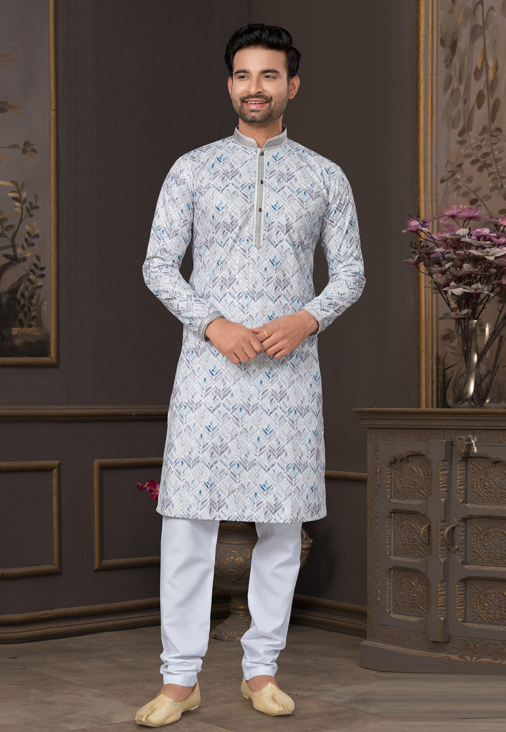 Heavy Cotton With Lucknowi, Sequence Work Kurta Pajama Set
