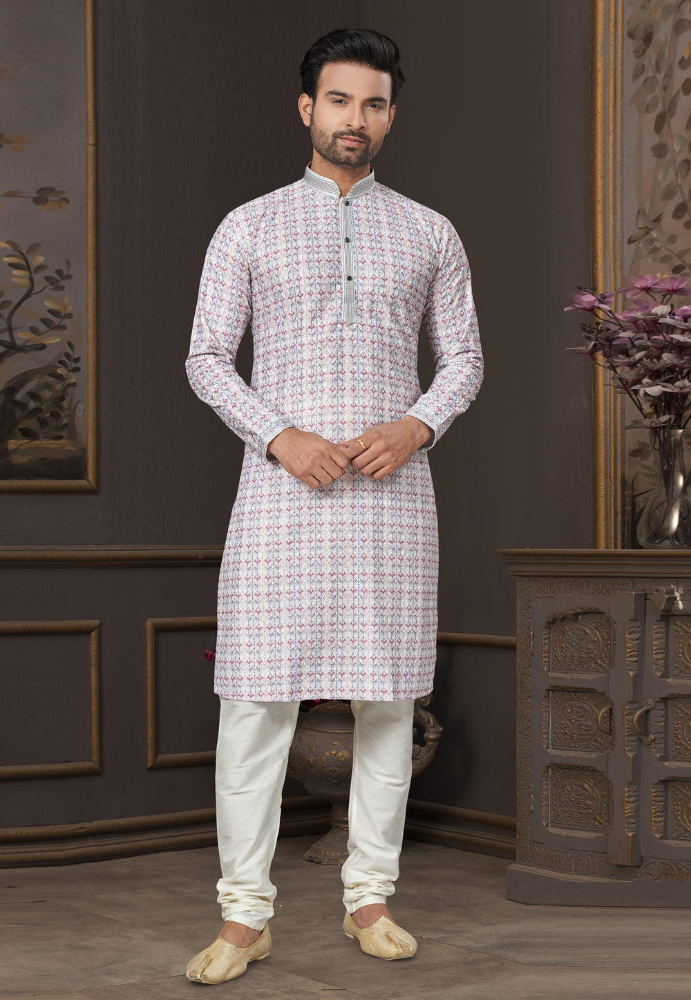 Heavy Cotton With Lucknowi, Sequence Work Kurta Pajama Set