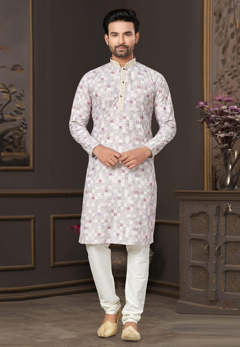 Heavy Cotton With Lucknowi, Sequence Work Kurta Pajama Set