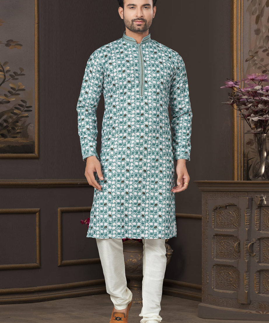 Heavy Cotton With Lucknowi, Sequence Work Kurta Pajama Set
