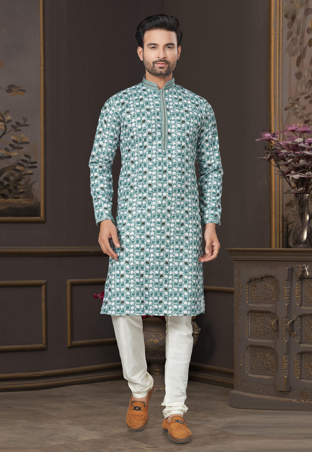 Heavy Cotton With Lucknowi, Sequence Work Kurta Pajama Set